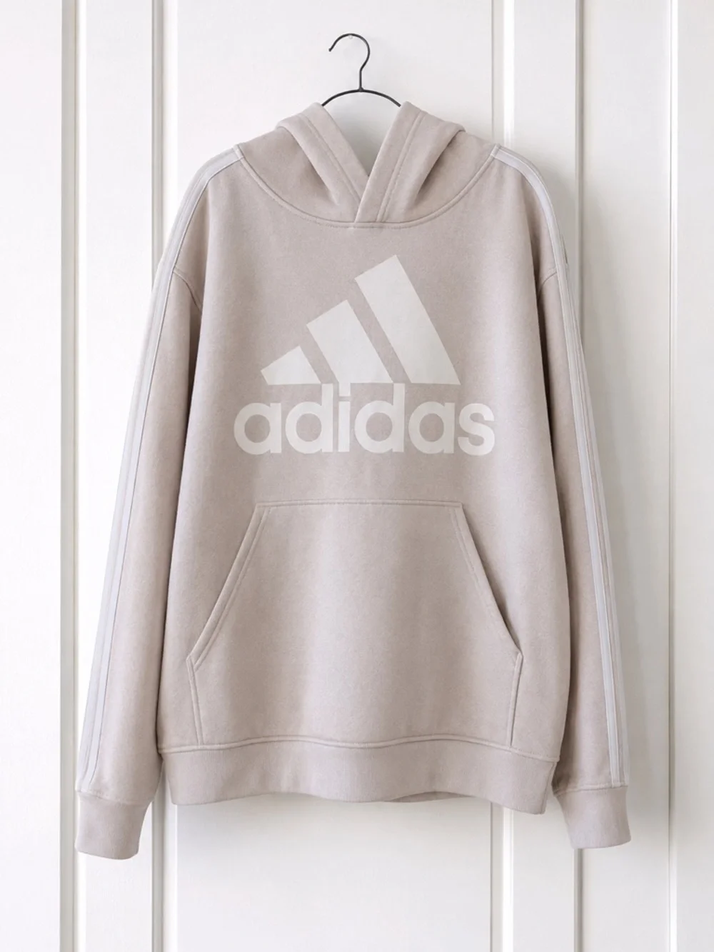 adidas Boys Tech Fleece Hoodie Tan Beige Athletic Logo Sweatshirt Youth M 10 12